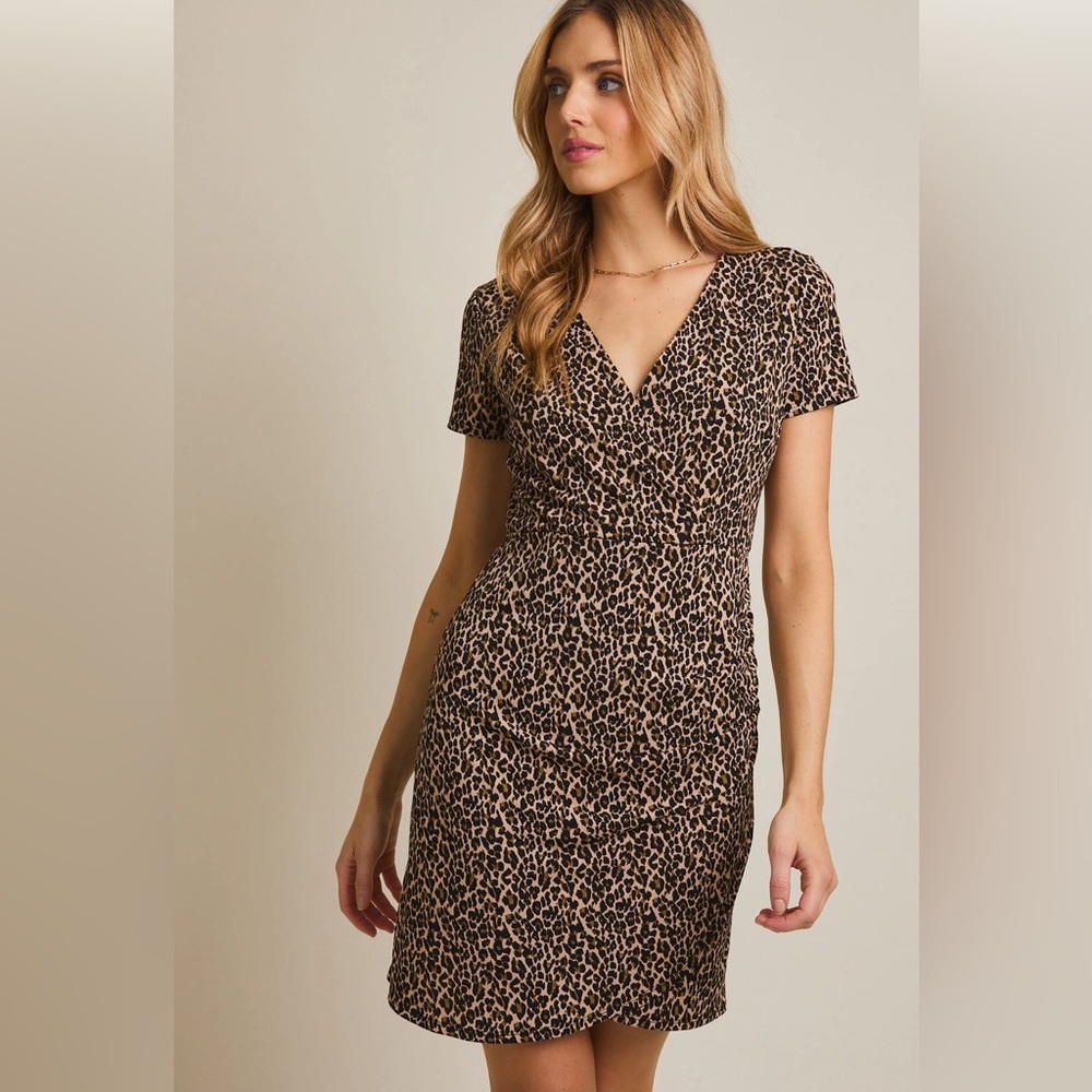 Leopard Print Wrap Dress - Brown Animal Print